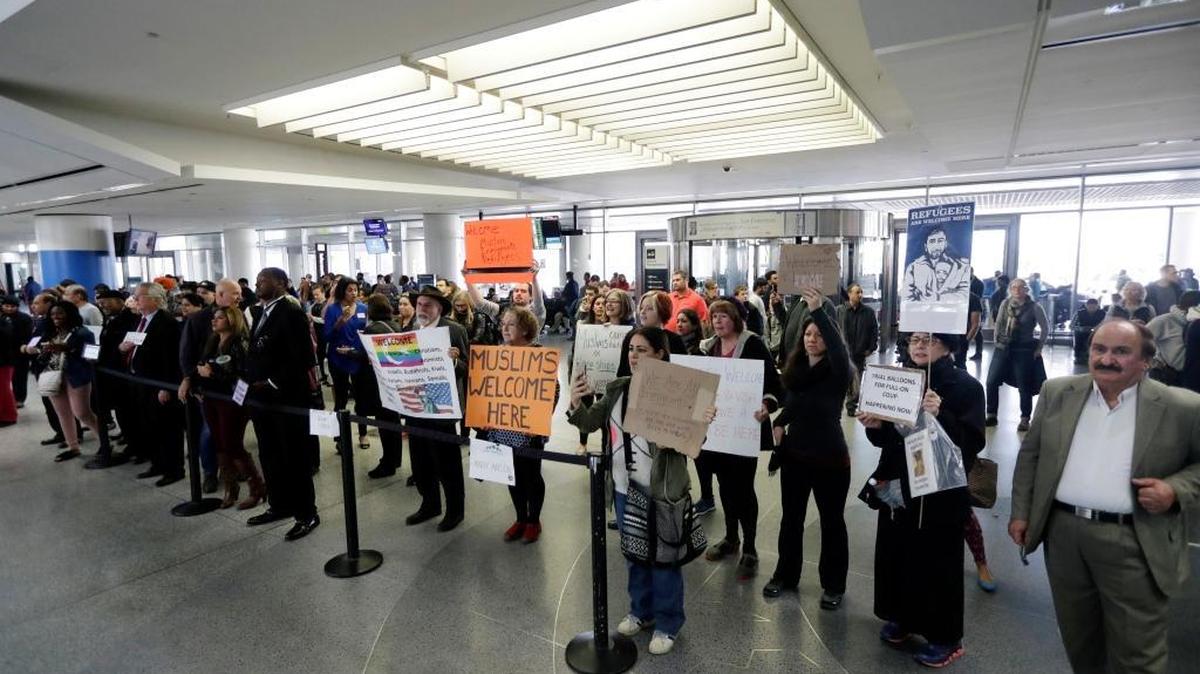 Protesters rally Jan. 30 at San Francisco International Airport to denounce President Donald Trump’s executive order that bans citizens of seven predominantly Muslim countries from entering the U.S.