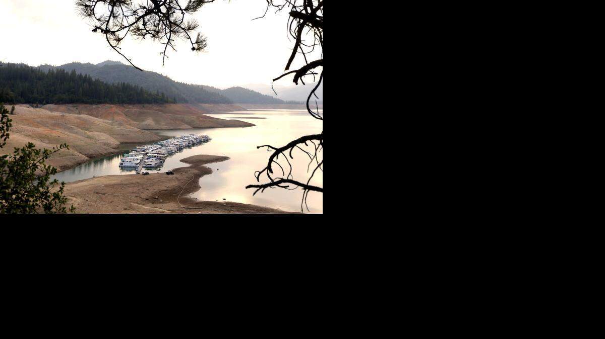 
Houseboats are docked in the low water at Lake Shasta’s Bay Bridge resort near Redding. Water levels of Lake Shasta are at about 30 percent of capacity.
