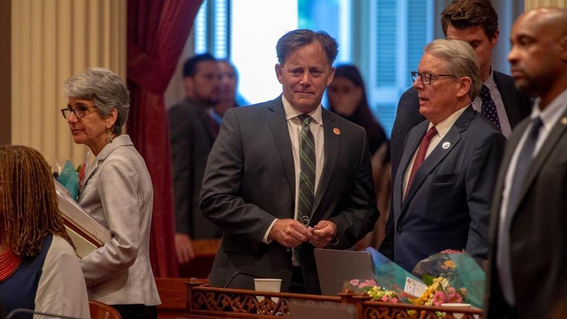 Democratic California state Sen. Josh Newman on the Senate floor of the state Capitol following his recall in the June 5 primary election on Monday, June 11, 2018.