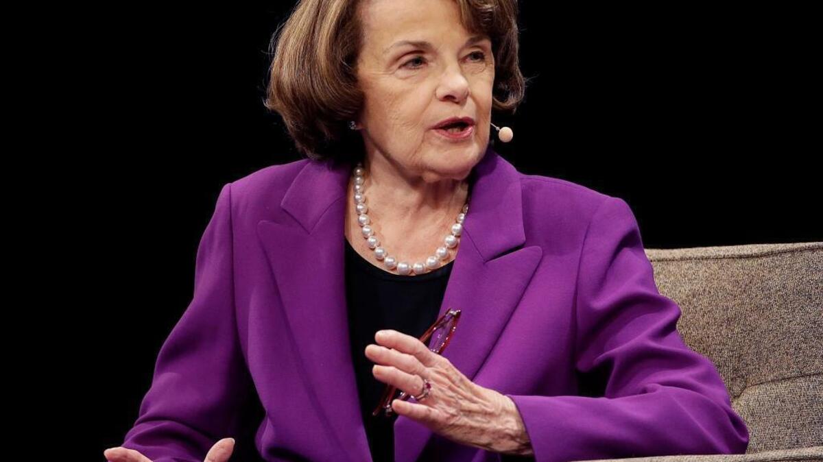 Sen. Dianne Feinstein, who last week announced she will run for re-election, speaks at the Commonwealth Club in San Francisco earlier this year.