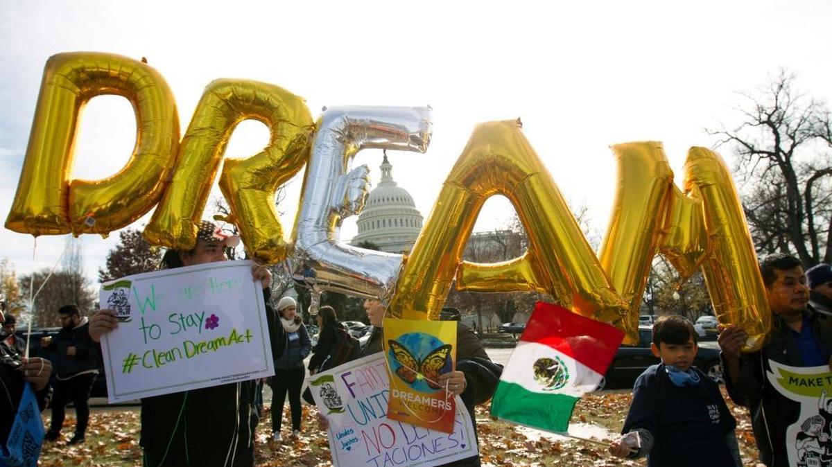 Demonstrators hold up balloons during an immigration rally in support of the Deferred Action for Childhood Arrivals (DACA), and Temporary Protected Status (TPS), programs, near the U.S. Capitol in Washington. (AP Photo/Jose Luis Magana, File)