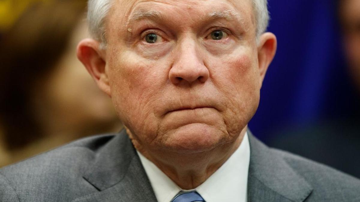 Attorney General Jeff Sessions listens during a meeting with President Donald Trump in the Roosevelt Room of the White House in Washington. (AP Photo/Evan Vucci)