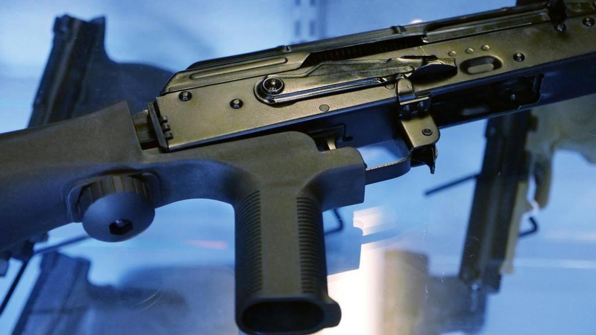 A semi-automatic rifle outfitted with a “bump stock” was used in the Las Vegas massacre. (AP Photo/Rick Bowmer)
