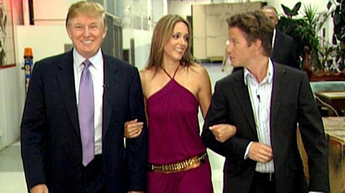 In the now infamous “Access Hollywood” tape, Donald Trump is caught off camera boasting lewdly with Billy Bush, right, about harassing women, as Trump prepares for an appearance with actor Arianne Zucker in 2005.