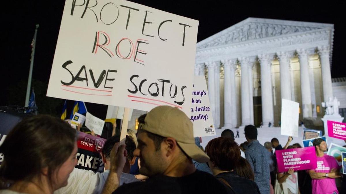 Demonstrators gather in front of the U.S. Supreme Court on July 9 after President Donald Trump announced Judge Brett Kavanaugh as his nominee to replace the retiring Anthony Kennedy.