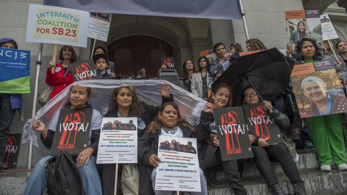 California women rally at the Capitol in 2016 in a push for improved economic security for women. The state laid the groundwork in 1981 for closing the pay gap for state employees, but was far less successful than Minnesota.