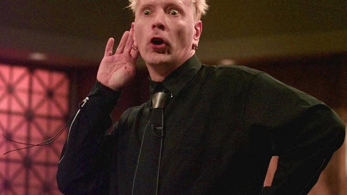 The Sex Pistols’ Johnny Rotten mugs during a 1997 appearance on the “Judge Judy” show.