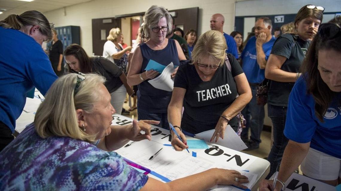Yuba City teachers vote to end a strike in 2016. Public employee unions increasingly underpin California’s middle class.