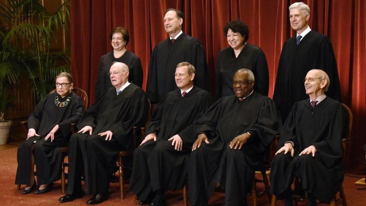 The U.S. Supreme Court’s pending decision on partisan gerrymandering and the Senate’s response if Justice Anthony Kennedy, seated second from left, retires as expected, are among several matters that will place the Constitution at center stage this year.