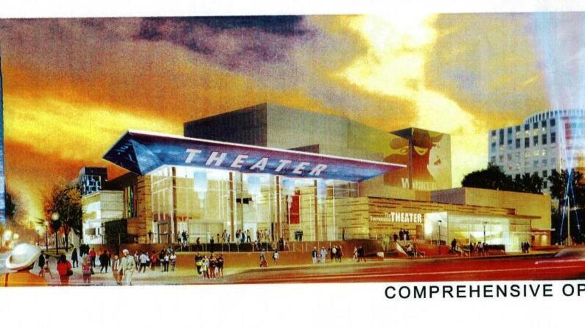An artist’s rendering shows a refurbished Community Center Theater.