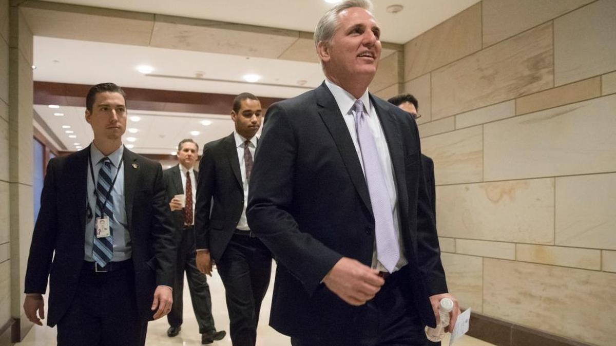 House Majority Leader Kevin McCarthy of Bakersfield walks through the Capitol in Washington on Friday. The Republican-dominated Congress has approved the first step toward dismantling President Barack Obama’s health care law.