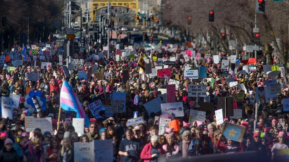 Thousands rally at the state Capitol during the Women’s March in Sacramento in 2018.