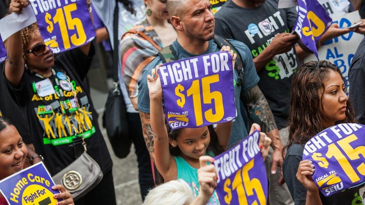 
A national movement for a $15-an-hour minimum wage has won victories in Los Angeles, scene of this rally, and in San Francisco. A proposal to go to $12.50 is more balanced and better suited for Sacramento.
