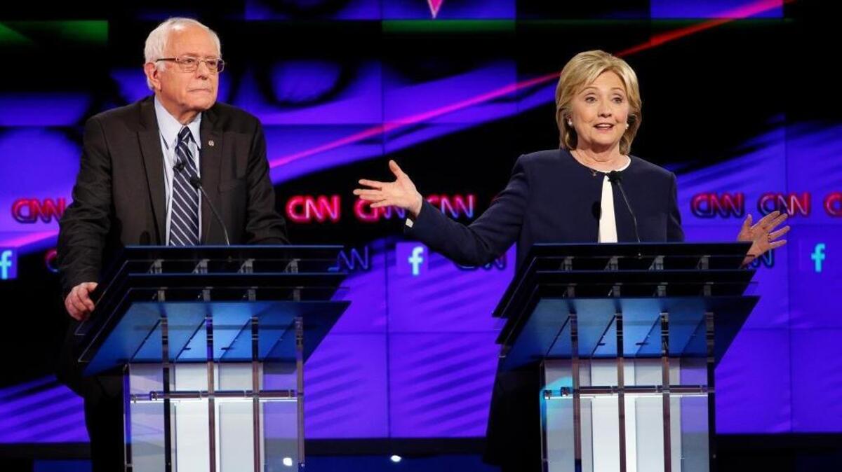 
Hillary Clinton and Sen. Bernie Sanders dominated the first Democratic debate of the 2016 presidential campaign Tuesday night in Las Vegas.
