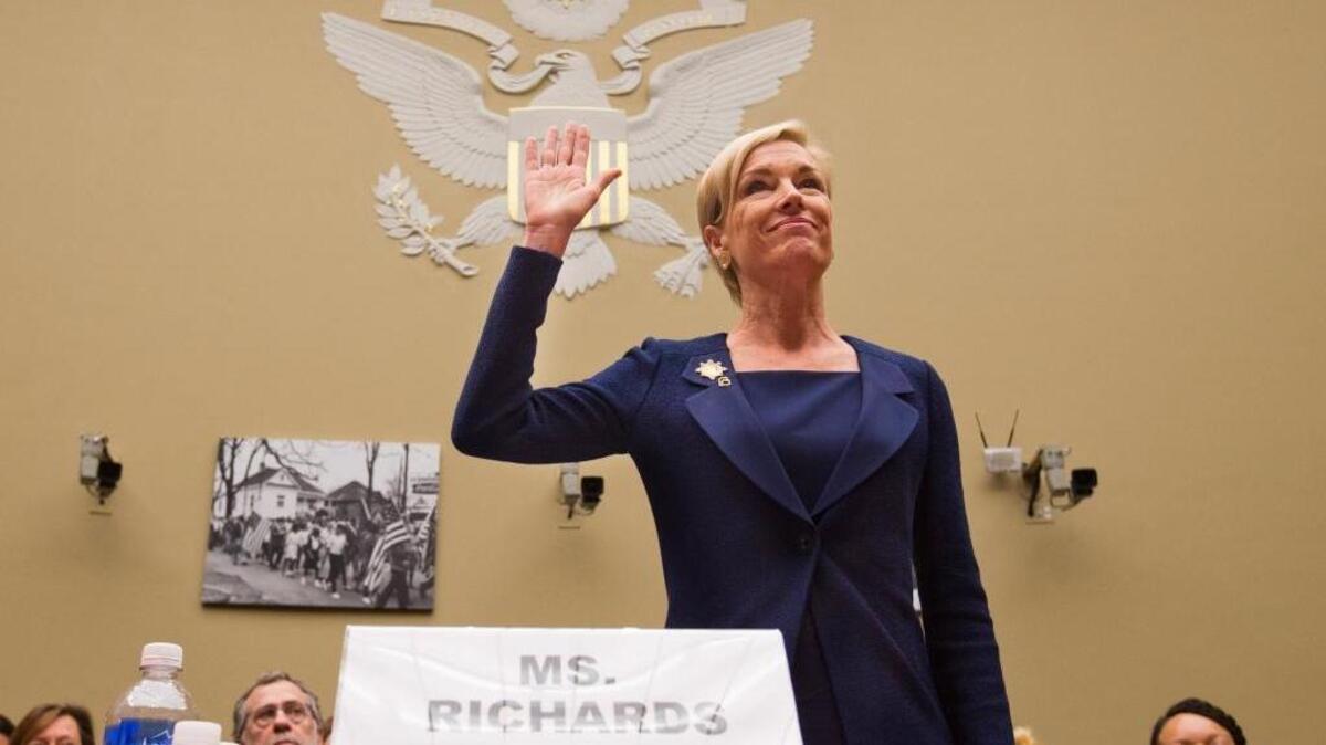 
Planned Parenthood President Cecile Richards is sworn in at a congressional hearing on the group’s federal funding. Richards has said that Planned Parenthood will no longer accept payment to cover the costs of making donated fetal tissue available for research. 
