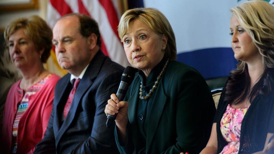 Hillary Clinton talks about the opioid crisis during a campaign stop in Charleston, W.Va., on Tuesday. She will campaign in California this week.