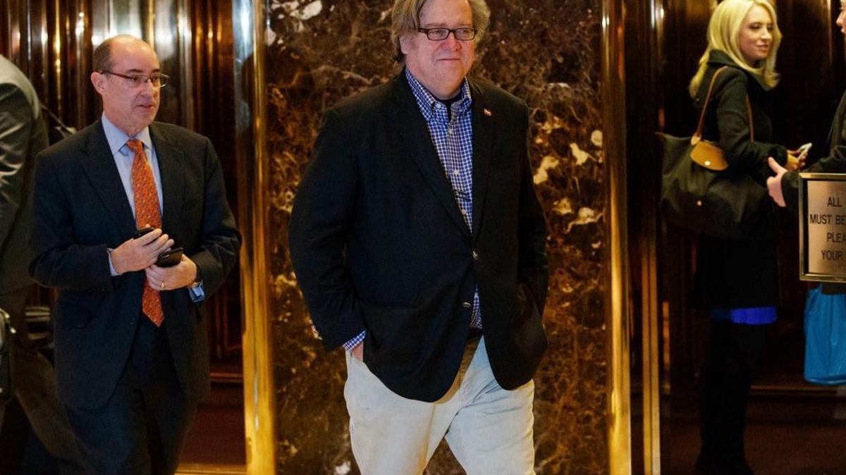 Alt-right media owner Stephen Bannon, now the newly named top strategist for President-elect Donald Trump, leaves Trump Tower in New York last week.