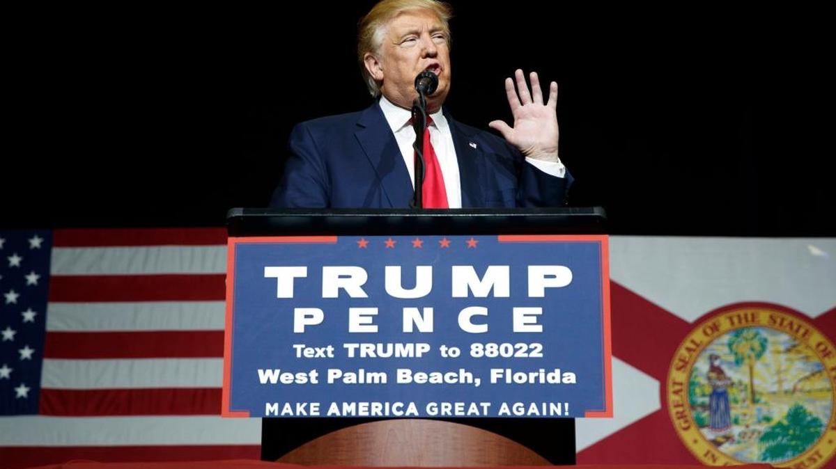 Republican presidential candidate Donald Trump speaks during a campaign rally at South Florida Fairgrounds and Convention Center on Thursday.