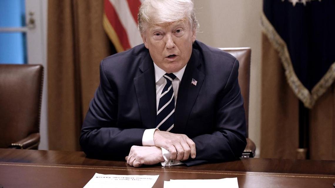 U.S. President Donald Trump comments on Putin meeting during a meeting with members of Congress in the Roosevelt Room of the White House, July 17, 2018 in Washington, D.C. (Olivier Douliery/Abaca Press/TNS)