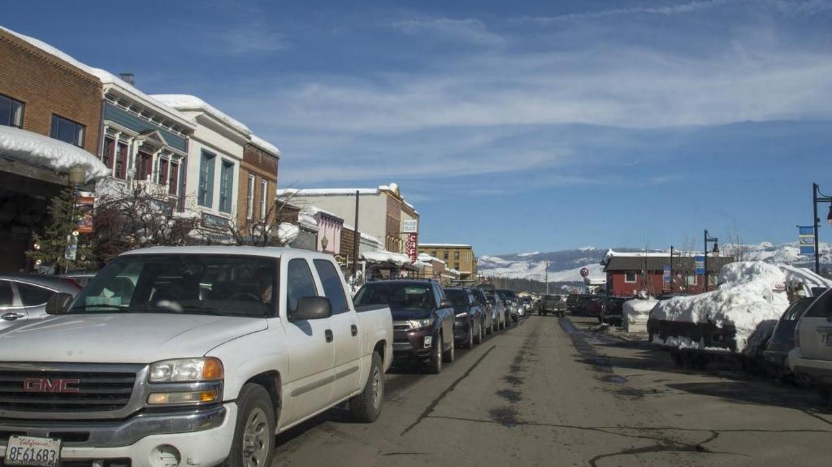 Donner Pass Road in downtown Truckee is congested in January.