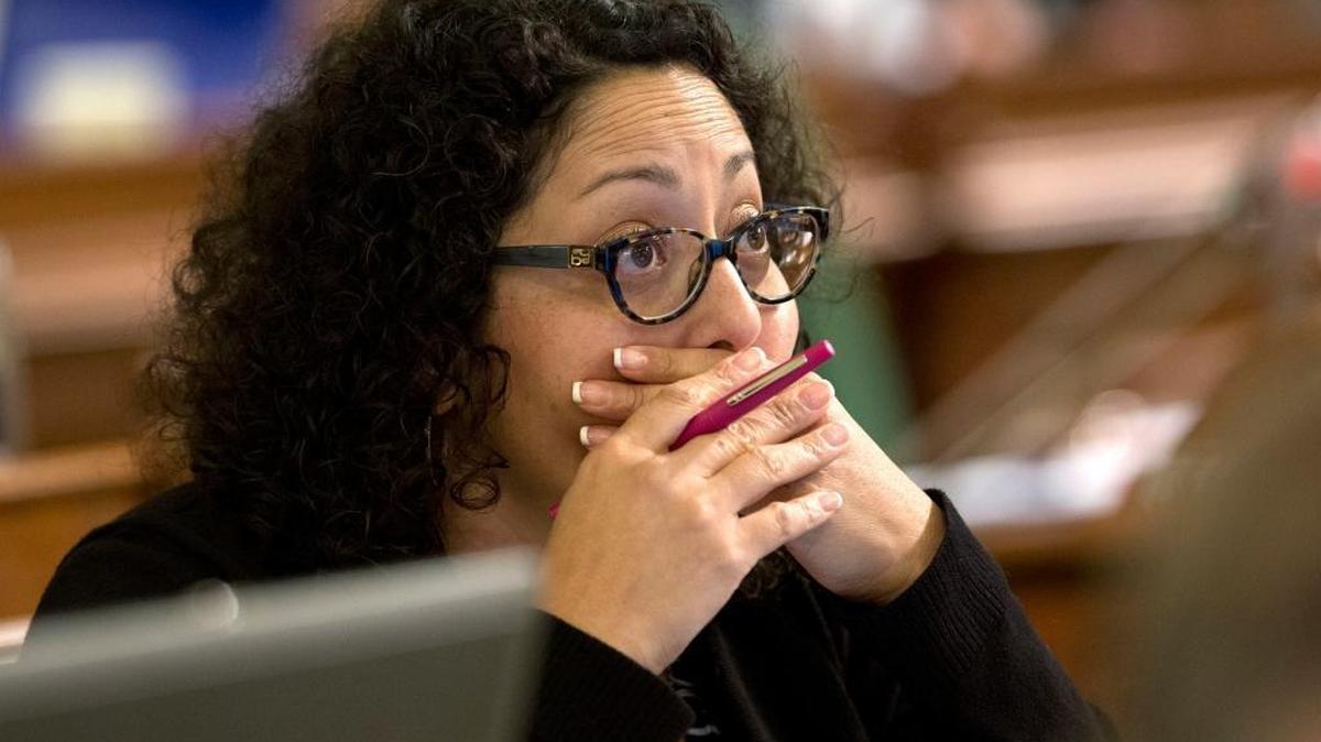 Assemblywoman Cristina Garcia, D-Bell Gardens, watches as the votes were posted in 2016 for a measure requiring that lawmakers and legislative staff attend sexual harassment training every two years.