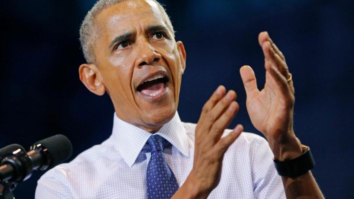 Campaigning in Miami on Thursday, President Obama criticized Republicans for talking about impeachment.