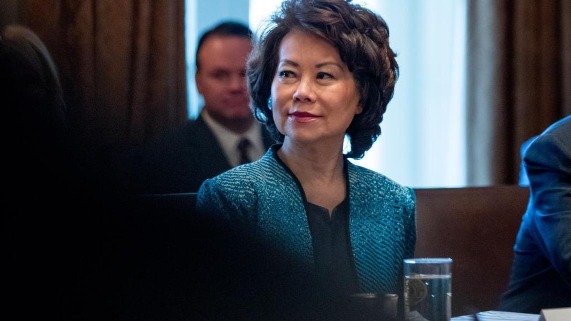 Transportation Secretary Elaine Chao attends a meeting with President Donald Trump and members of his Cabinet at the White House on March 13.
