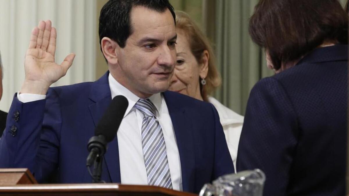 Assembly Speaker Anthony Rendon, shown here at his swearing-in ceremony, has taken heat for his reasonable decision to shelve California’s incomplete universal health care bill.