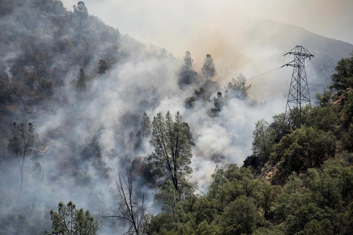The Ferguson Fire burns along steep terrain near El Portal in Mariposa County on July 14.