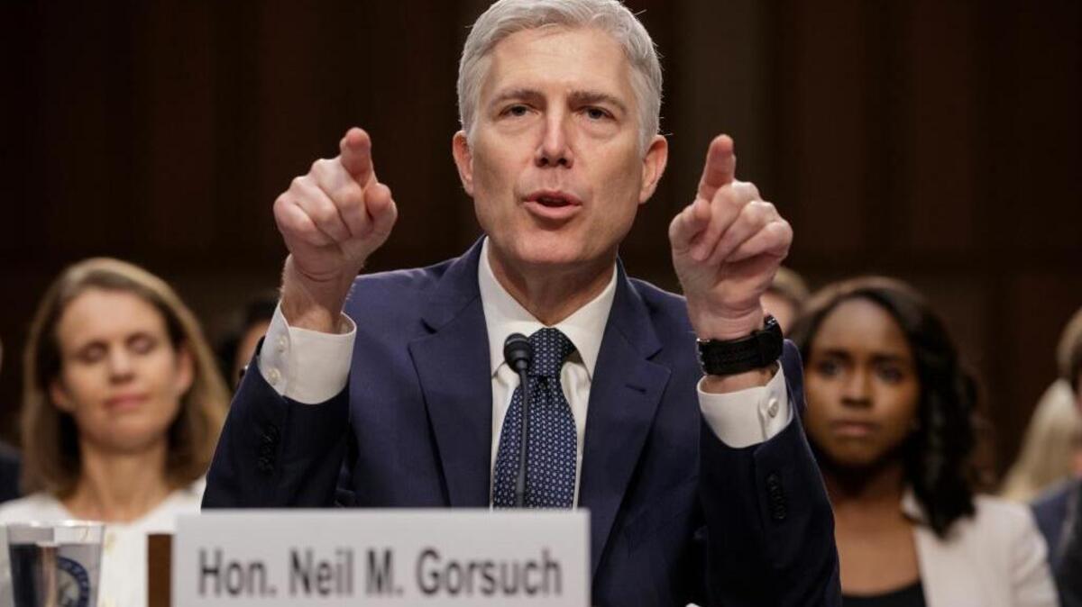 Judge Neil Gorsuch testifies Wednesday at his Supreme Court confirmation hearing.