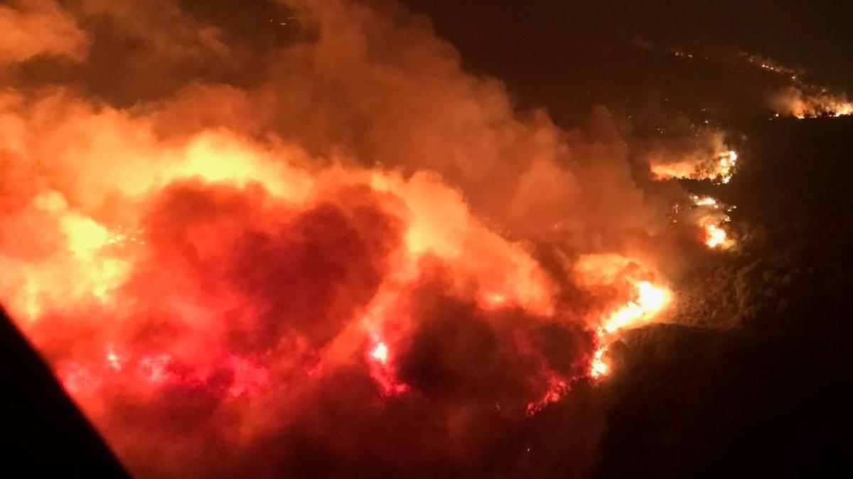 The view a California Highway Patrol helicopter pilot saw while trying to reach people trapped by fire the night of Oct. 8.