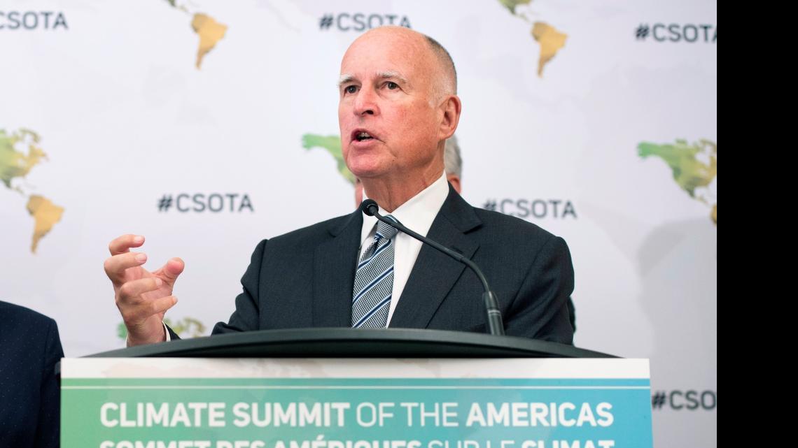 
Gov. Jerry Brown speaks at the Climate Summit of the Americas in Toronto this month. He will address leaders at the Vatican on climate change this week. 
