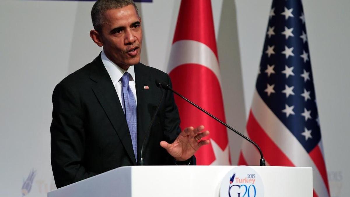 President Barack Obama speaks about fighting the Islamic State and the Paris terror attacks during a news conference at the end of the G-20 summit in Antalya, Turkey, on Monday.