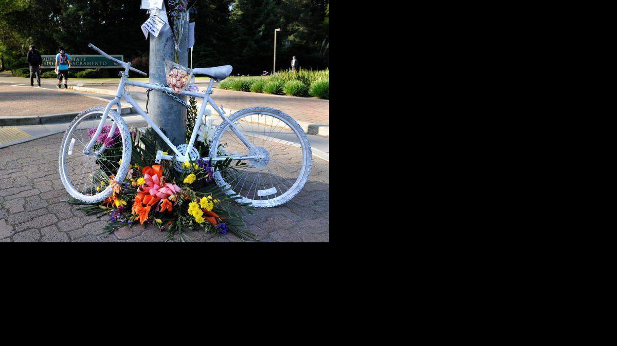 
Nine out of 10 bicycle fatalities involve cyclists without helmets. Ghost bike memorials like this one near California State University, Sacramento, in 2011 have proliferated in response to such deaths.
