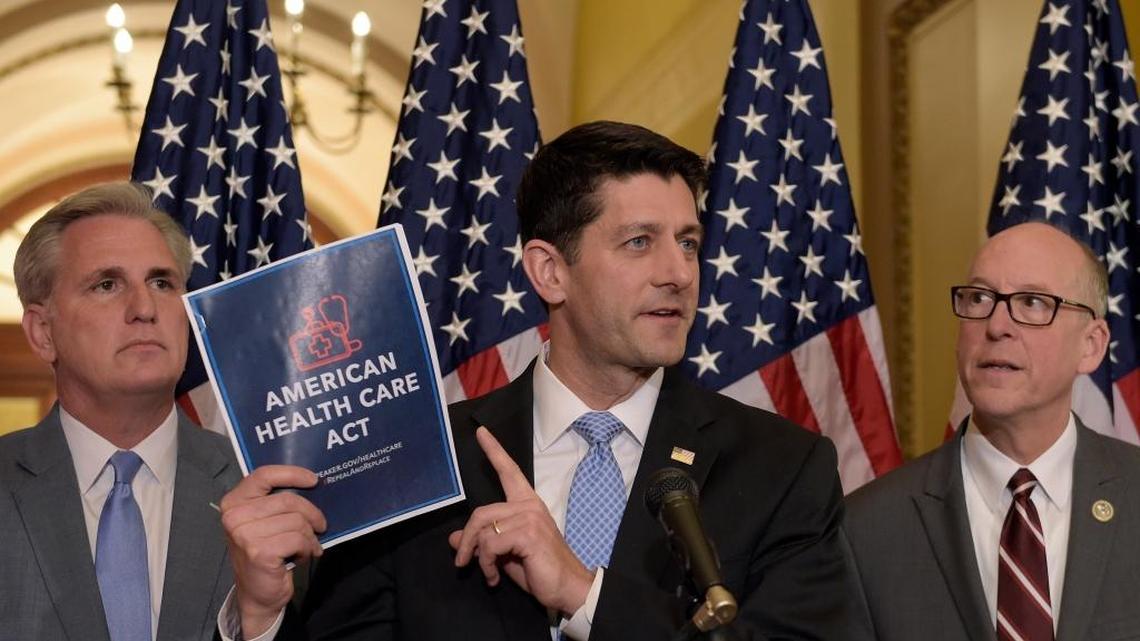 House Speaker Paul Ryan of Wisconsin, center, with Reps. Greg Walden of Oregon, right, and Kevin McCarthy of Bakersfield, has been leading Republican efforts to repeal the Affordable Care Act.