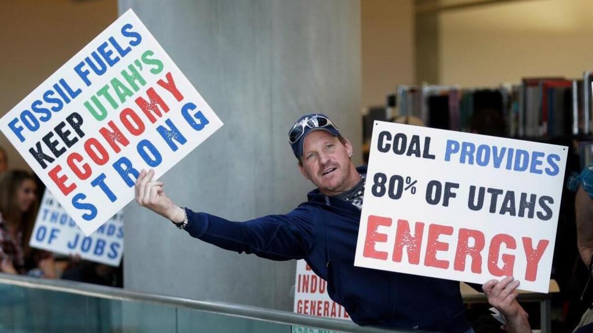Hundreds of people supporting the coal industry turned out for a hearing on regulation in Salt Lake City last month.