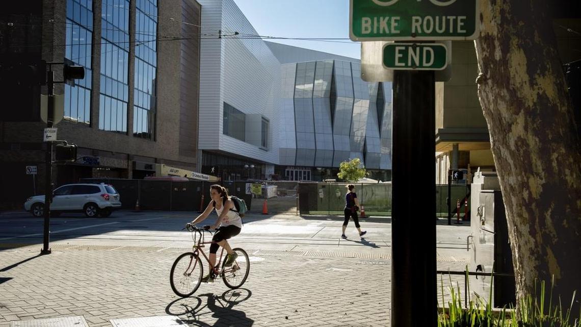 Golden 1 Center as seen from K Street.