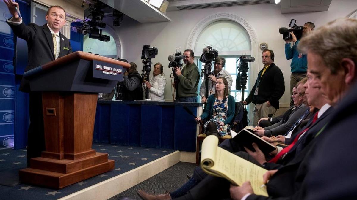 Budget Director Mick Mulvaney speaks about President Donald Trump’s budget proposal for the coming fiscal year during a daily press briefing at the White House.