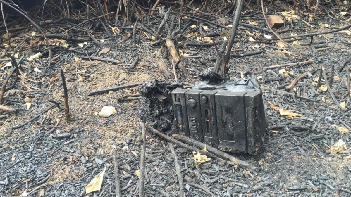 
What’s left of a boombox sits in an otherwise burned and barren field along the American River Parkway. This site near Camp Pollock is one of several that have been scarred by wildfires this summer. Many blame people who are camping illegally.
