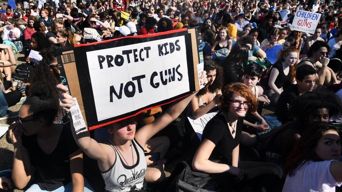 Hundreds of high school and middle school students gather in front of the White House on Wednesday to support gun control. After a a teenage gunman killed 17 people at Marjory Stoneman Douglas High School in Parkland, Fla., dozens of schools in California and other states have reported threats of gun violence.