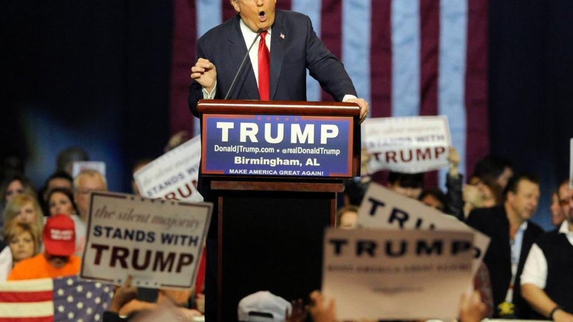 Republican presidential candidate Donald Trump speaks Saturday in Birmingham, Ala.