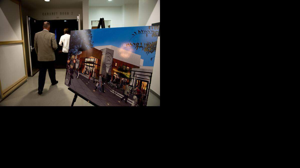 
An artist’s rendition of the planned new B Street Theatre in midtown Sacramento is shown at a fundraiser last year.
