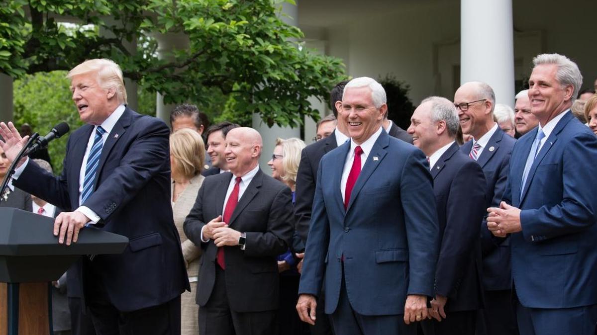 President Donald Trump holds a press conference with members of the GOP, on the passage of legislation to roll back the Affordable Care Act, in the Rose Garden of the White House on May 4.