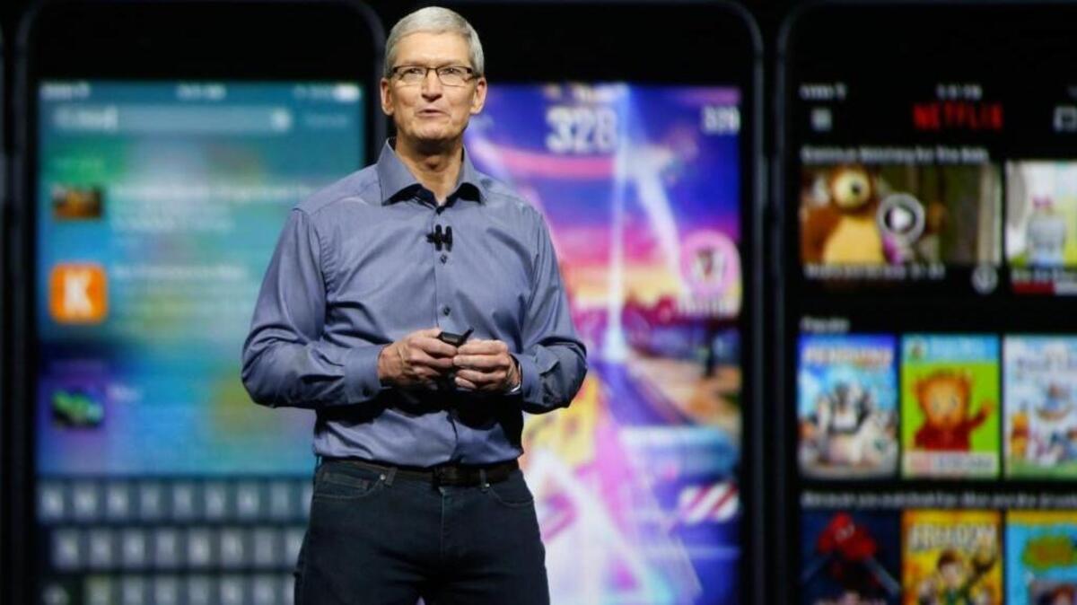 Apple CEO Tim Cook introduces the company’s newest products during a media event last September in San Francisco.