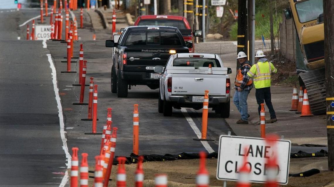 Construction worker widen Hazel Avenue in Sacramento County in March. Voters fell short of the supermajority needed to pass Measure B, a sales tax increase for transportation and transit, and put funding for more road projects in doubt.