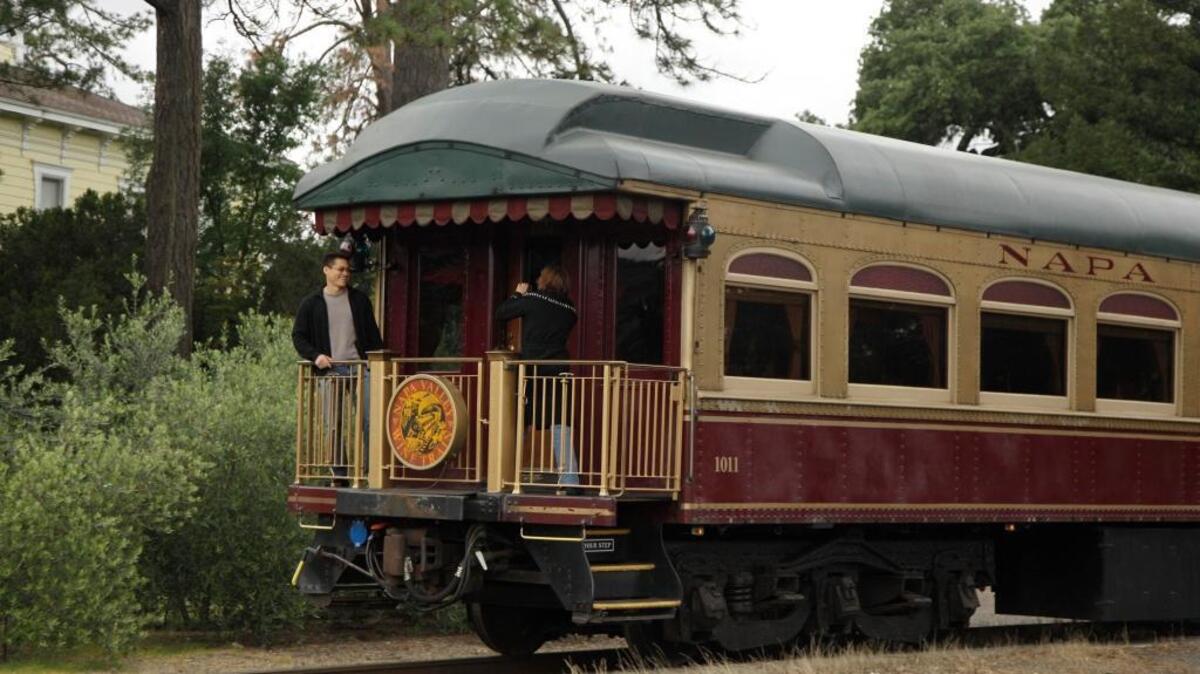 
The Napa Valley Wine Train makes its way through St. Helena. Members of a mostly black book club say they believe they were kicked off the train because of their race, which the train denies.
