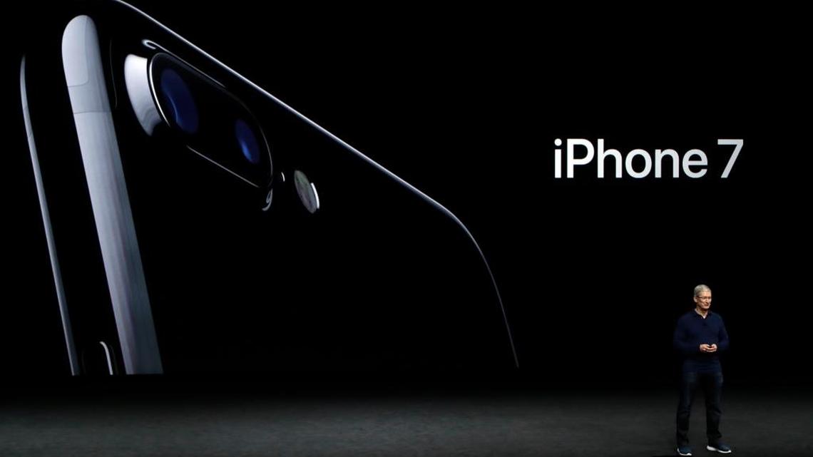 Apple CEO Tim Cook announces the new iPhone 7 on Wednesday, Sept. 7, 2016, in San Francisco. The new phone will have the company’s highest level of encryption yet.