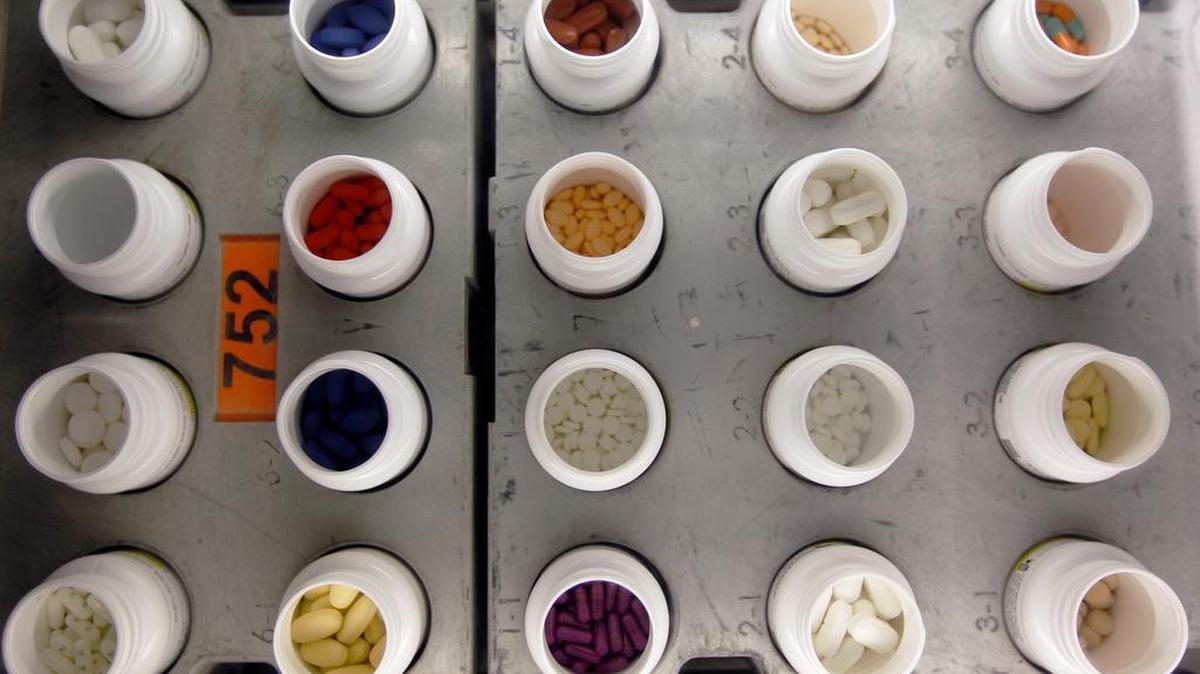
Various prescription drugs on an automated assembly line at Medco Health Solutions in Willingboro, N.J. 
