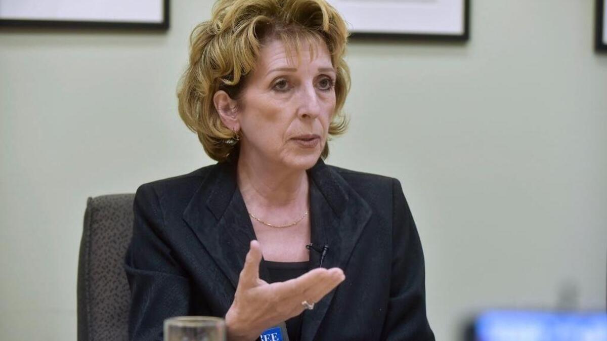 UC Davis Chancellor Linda P.B. Katehi speaks with members of The Sacramento Bee editorial board at The Sacramento Bee offices in Sacramento on Thursday, April 21.