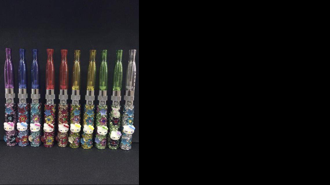 
Bootleg “Hello Kitty” vape pens, customized to look like the popular children’s character and sold on sites like eBay, are just one example of the ways vaping is marketed, officially and unofficially, to kids. 
